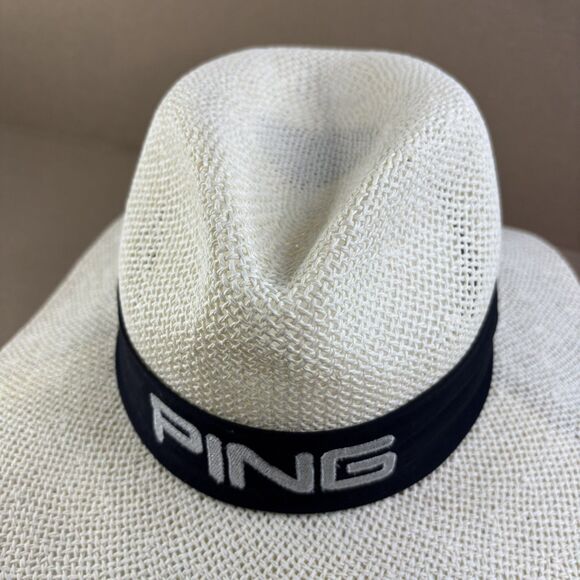 Vintage 90s PING Golf Black Karsten Men's Straw Panama Sun Hat Cap USA Small - Picture 5 of 11